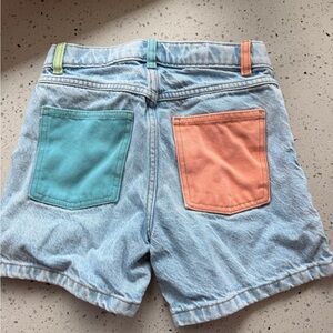 PacSun Light Blue Jean Shorts with Teal and Orange Pockets